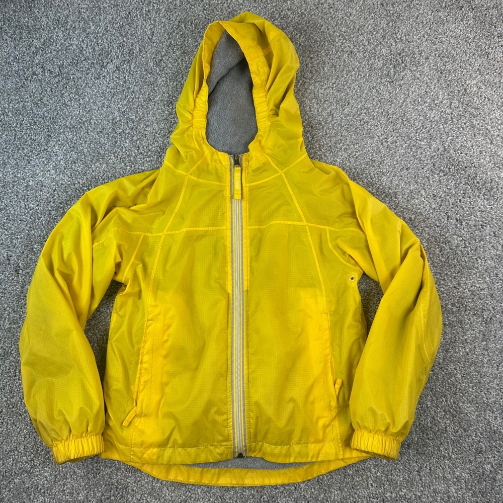 LL Bean Kids Discovery Rain Jacket Yellow Fleece Lined Hooded 6X-7 Coat